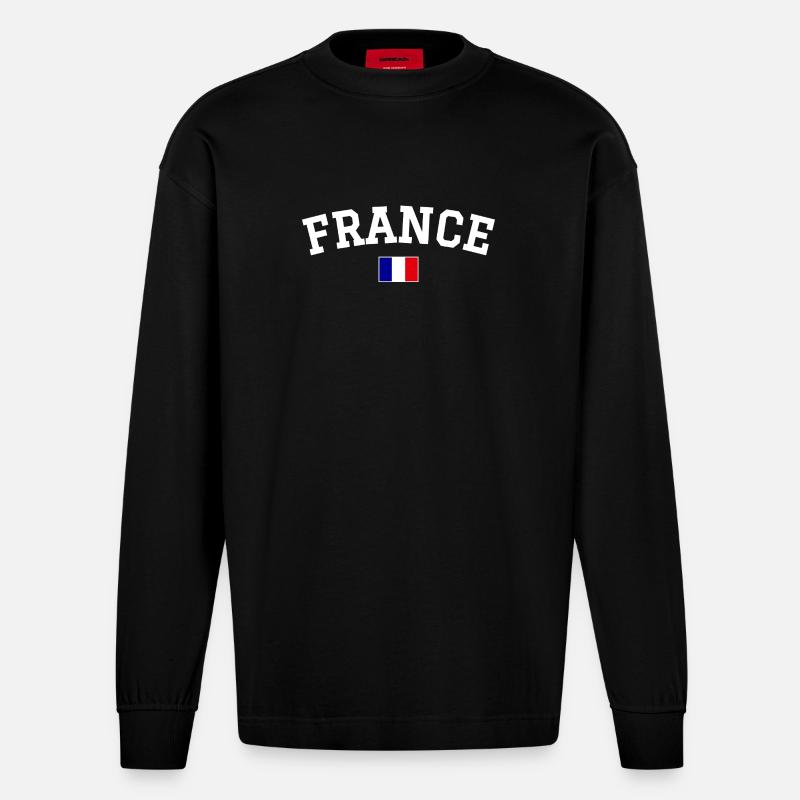 Drapeau français Dessin blanc - Manches longues bio épais oversize fabriqué en UE - SOLID BLACK