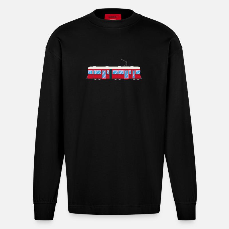 Tram, Straßenbahn, Zug, Eisenbahn - Heavyweight Oversized Organic Langarmshirt Made in EU - SOLID BLACK