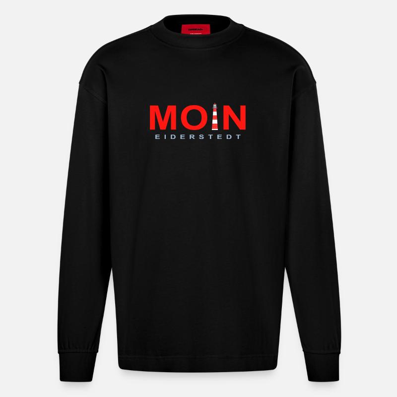 Moin Eiderstedt, Leuchtturm Westerheversand - Heavyweight Oversized Organic Langarmshirt Made in EU - SOLID BLACK