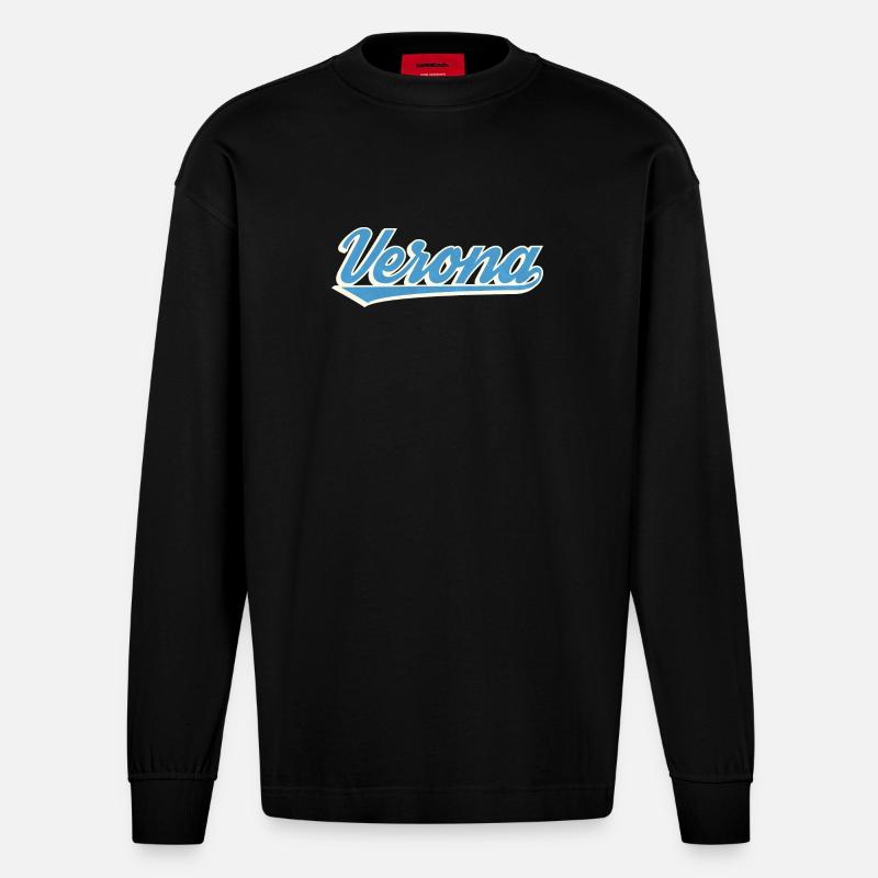Logo Vérone Blue Script - Manches longues bio épais oversize fabriqué en UE - SOLID BLACK