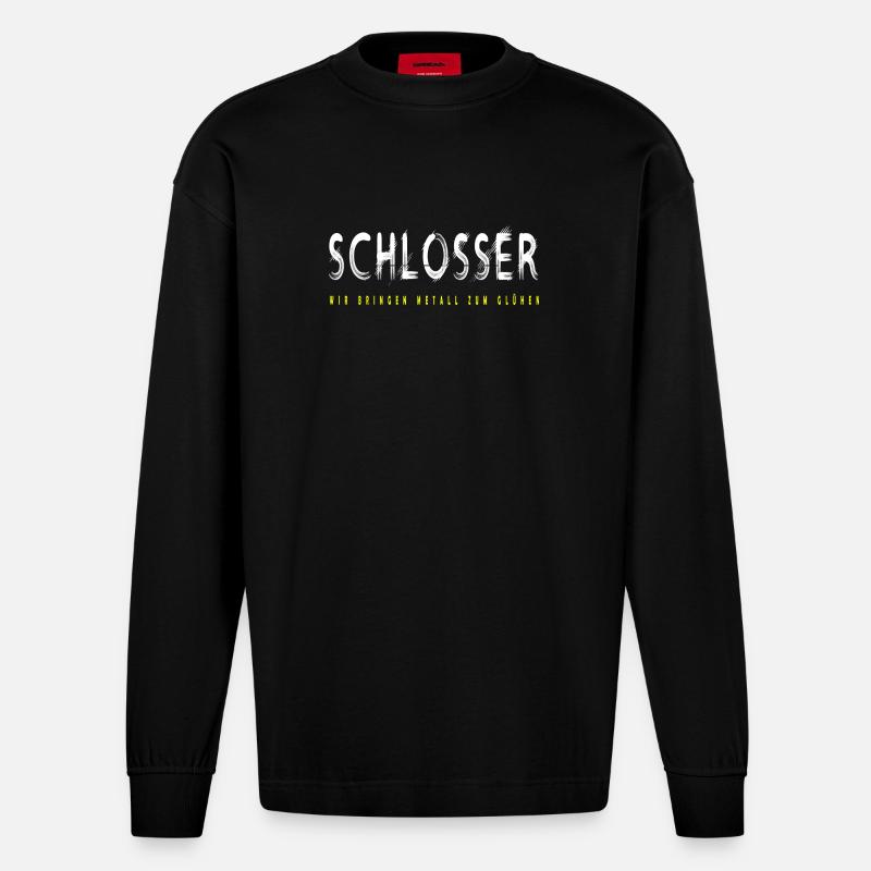 Schlosser Handwerker Design - Heavyweight Oversized Organic Langarmshirt Made in EU - SOLID BLACK