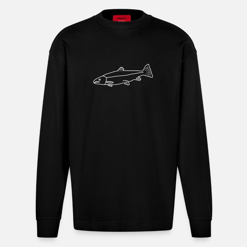 Lachs lineart - Heavyweight Oversized Organic Langarmshirt Made in EU - SOLID BLACK