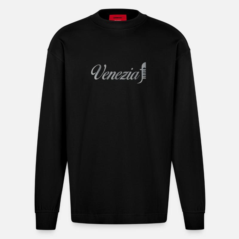 Venezia Script Metallic - Heavyweight Oversized Organic Longsleeve Shirt Made in EU - SOLID BLACK