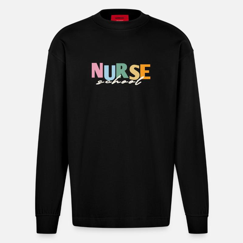 retro krankenschwester schule  - Heavyweight Oversized Organic Langarmshirt Made in EU - SOLID BLACK