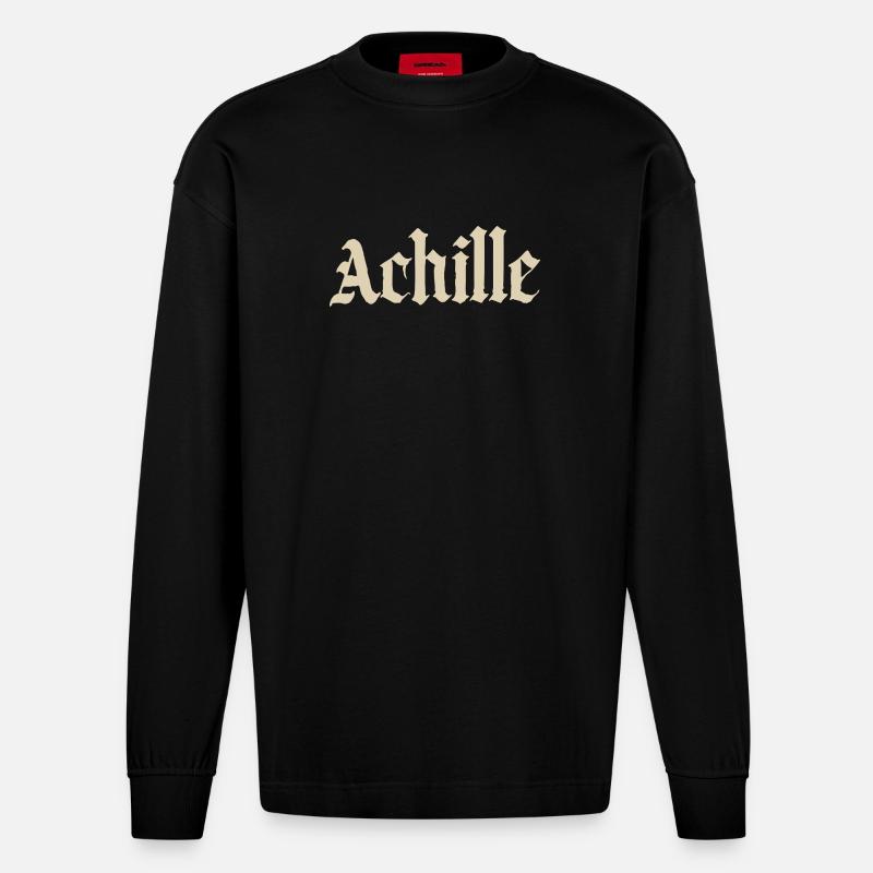 Achille Gothic script - Heavyweight Oversized Organic Longsleeve Shirt Made in EU - SOLID BLACK