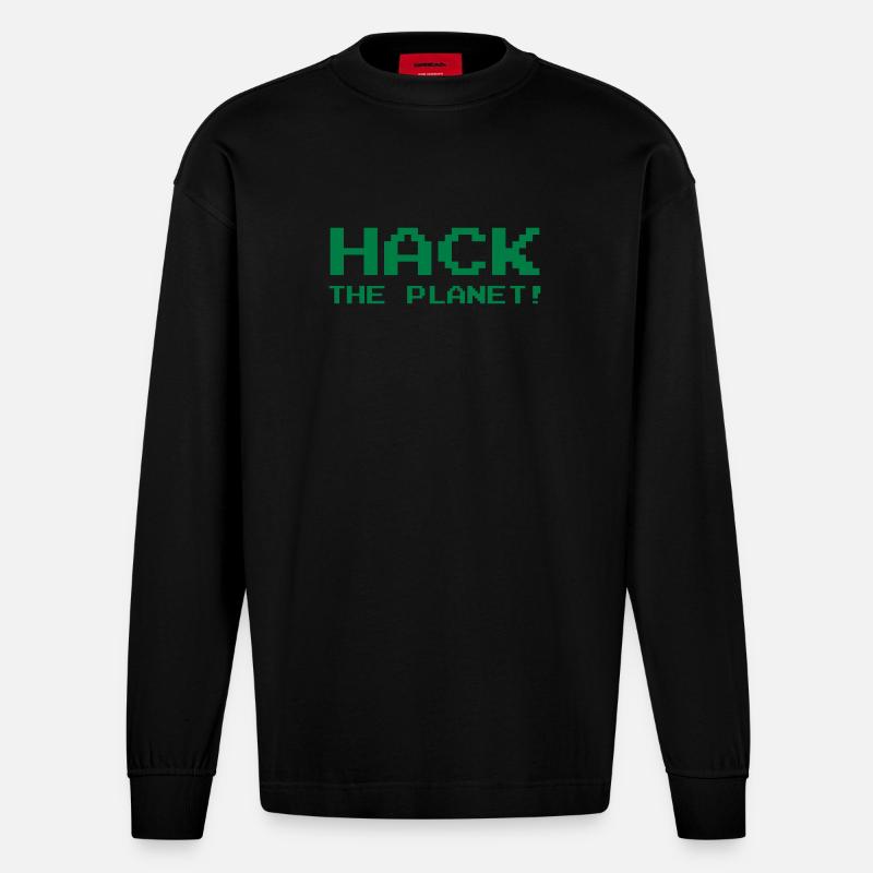 Hack the Planet ! - Heavyweight Oversized Organic Langarmshirt Made in EU - SOLID BLACK