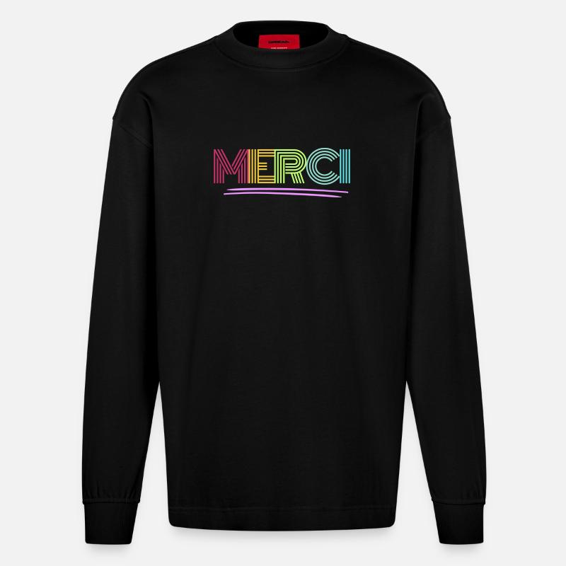 MERCI - Dankeschön - Regenbogen - Danke - Heavyweight Oversized Organic Langarmshirt Made in EU - SOLID BLACK
