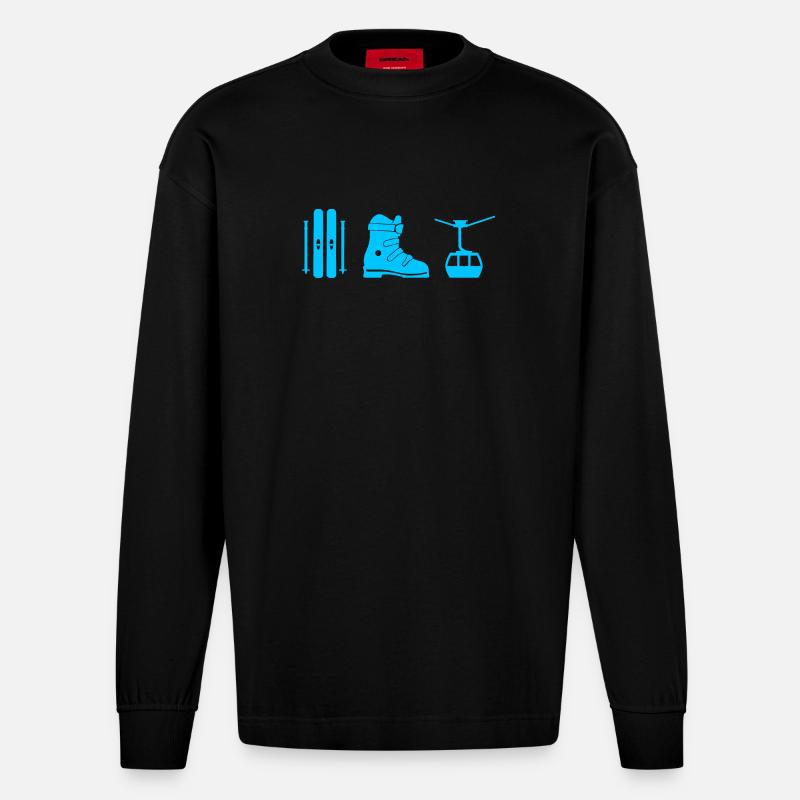 Design de ski en bleu - Manches longues bio épais oversize fabriqué en UE - SOLID BLACK