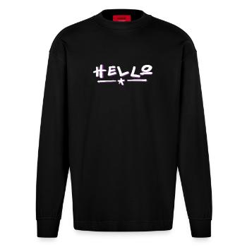 Hello lettering with color gradient - Heavyweight Oversized Organic Longsleeve Shirt Made in EU - SOLID BLACK - Front