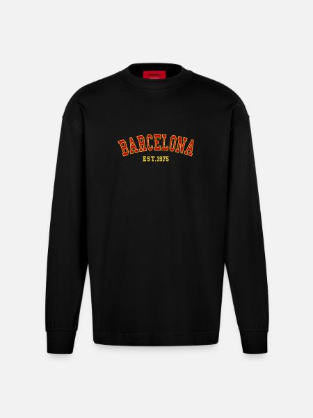Barcelona_Est_1975 - Heavyweight Oversized Organic Longsleeve Shirt Made in EU - SOLID BLACK