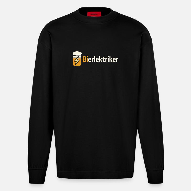 Beer Blitz Illustration: Cloud & Lightning - Heavyweight Oversized Organic Longsleeve Shirt Made in EU - SOLID BLACK