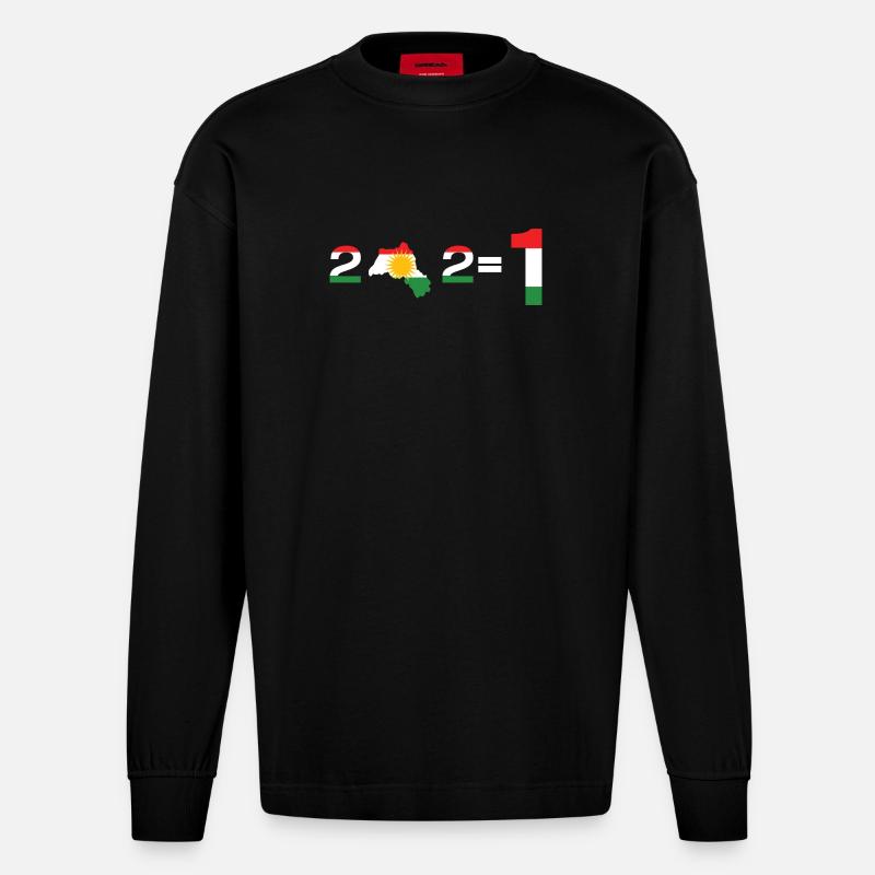 Kurdistan 2+2= 1  - Heavyweight Oversized Organic Langarmshirt Made in EU - SOLID BLACK