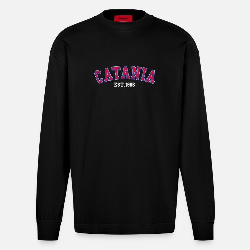 Catania gegründet 1966 - Heavyweight Oversized Organic Langarmshirt Made in EU - SOLID BLACK