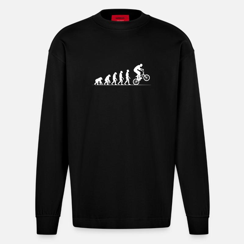 Evolution BMX Bicycle T-Shirt Motif - Heavyweight Oversized Organic Longsleeve Shirt Made in EU - SOLID BLACK