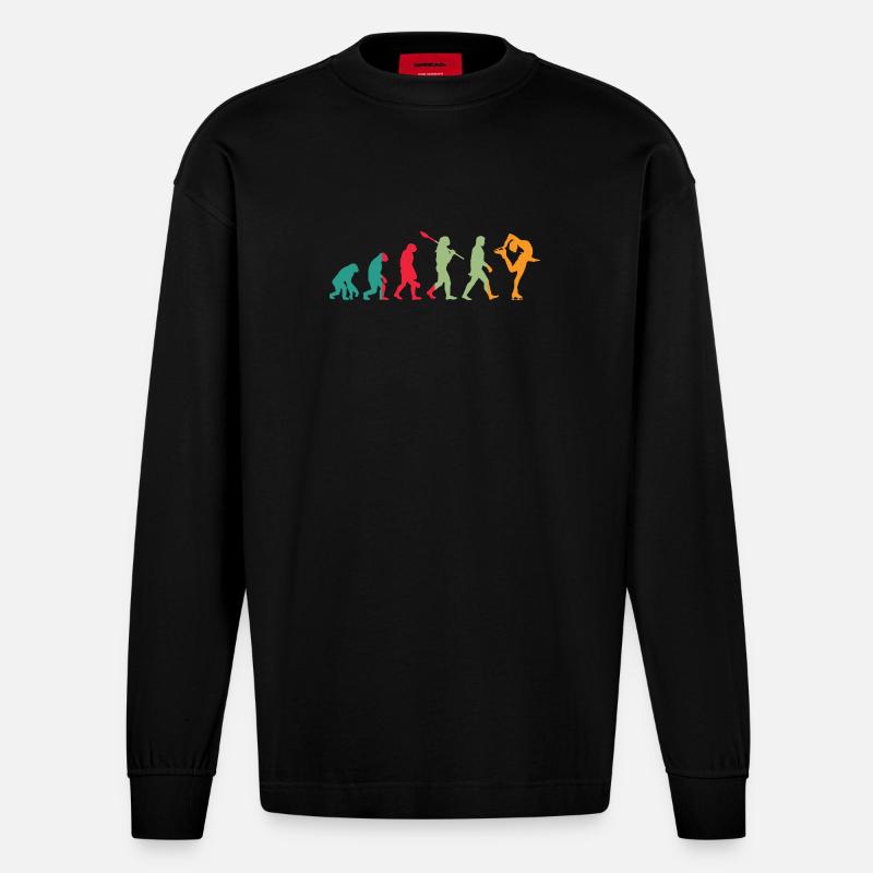 Eislauf Evolution Schlittschuh Entwicklung Winter - Heavyweight Oversized Organic Langarmshirt Made in EU - SOLID BLACK