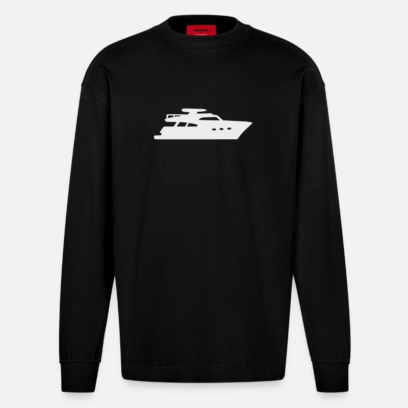 Yacht Silhouette Bateau à moteur - Manches longues bio épais oversize fabriqué en UE - SOLID BLACK