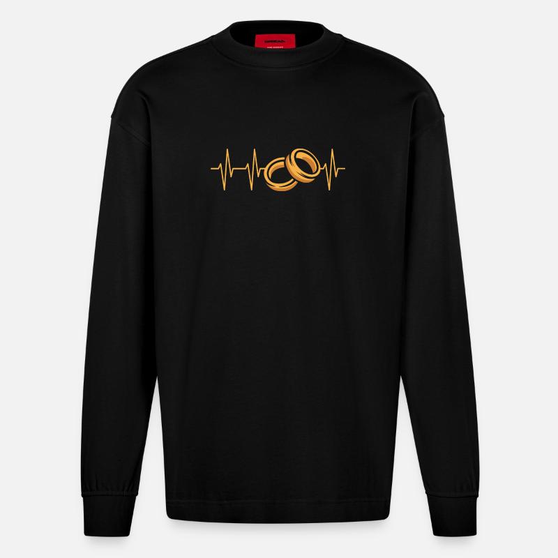 Eheringe Herzschlag Illustration - Heavyweight Oversized Organic Langarmshirt Made in EU - SOLID BLACK