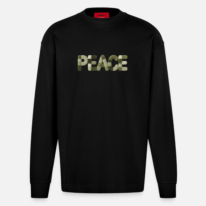 Modern Patchwork Peace Style Sticker - Heavyweight Oversized Organic Longsleeve Shirt Made in EU - SOLID BLACK