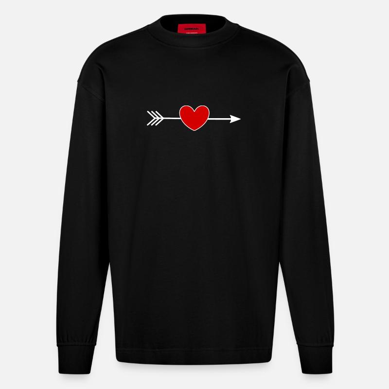 Saint-Valentin cœur rouge, st.valentin - Manches longues bio épais oversize fabriqué en UE - SOLID BLACK
