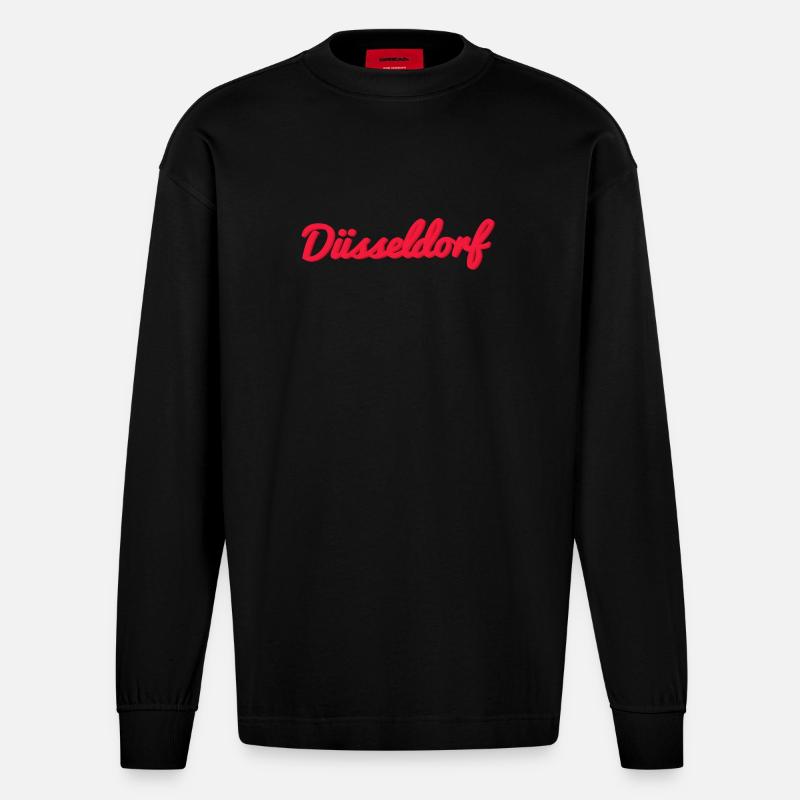 Düsseldorf Script Stadtlogo - Heavyweight Oversized Organic Langarmshirt Made in EU - SOLID BLACK