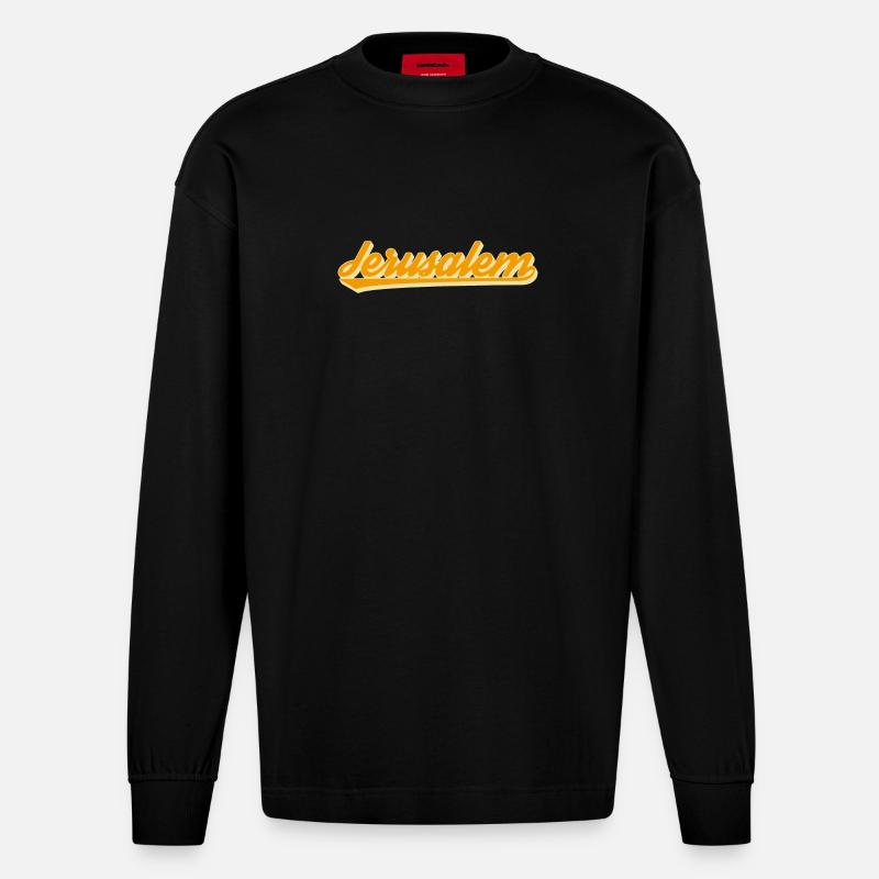 Jerusalem Retro Script - Heavyweight Oversized Organic Longsleeve Shirt Made in EU - SOLID BLACK