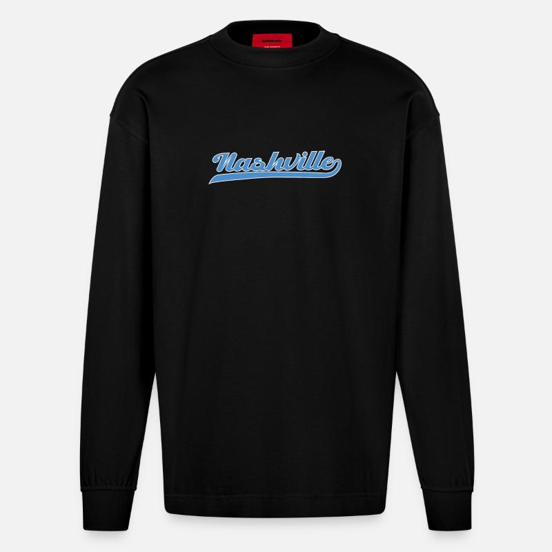 Nashville Script mit Schwunglinie - Heavyweight Oversized Organic Langarmshirt Made in EU - SOLID BLACK