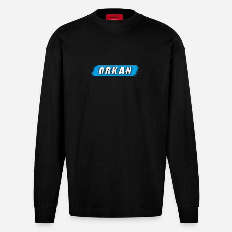 Hurricane lettering - Heavyweight Oversized Organic Longsleeve Shirt Made in EU - SOLID BLACK