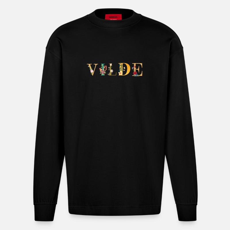 VILDE Name mit Blumen geschmückt - Heavyweight Oversized Organic Langarmshirt Made in EU - SOLID BLACK