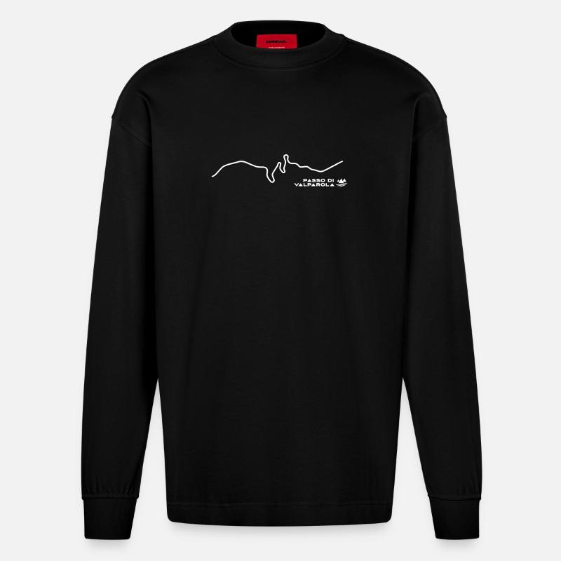 Passo di Valparola – Dolomiten-Pass - Heavyweight Oversized Organic Langarmshirt Made in EU - SOLID BLACK