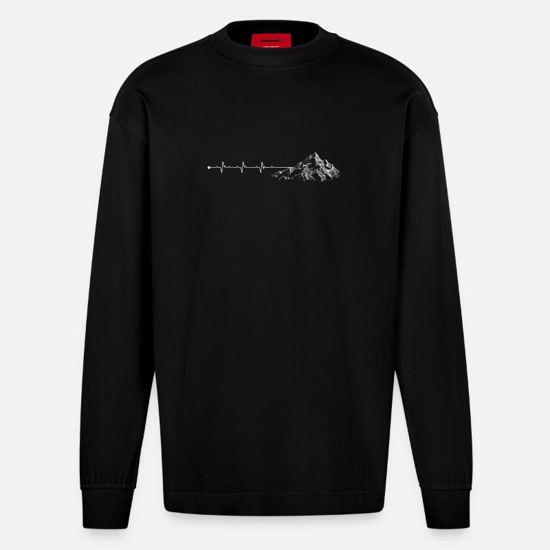 Heartbeat Mountain Ridge - Heavyweight Oversized Organic Langarmshirt Made in EU - SOLID BLACK