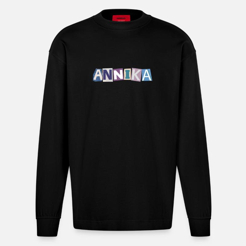 Annika Mädchenname Geschenk Herz Design - Heavyweight Oversized Organic Langarmshirt Made in EU - SOLID BLACK