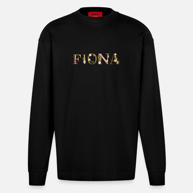 FIONA Name mit Blumen geschmückt - Heavyweight Oversized Organic Langarmshirt Made in EU - SOLID BLACK