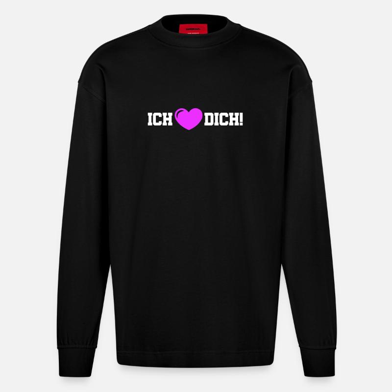Ich Liebe Dich Herz - Heavyweight Oversized Organic Langarmshirt Made in EU - SOLID BLACK