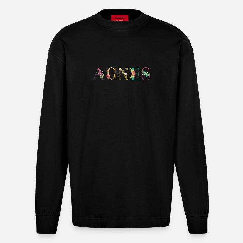 Le nom d’AGNES est fleuri - Manches longues bio épais oversize fabriqué en UE - SOLID BLACK