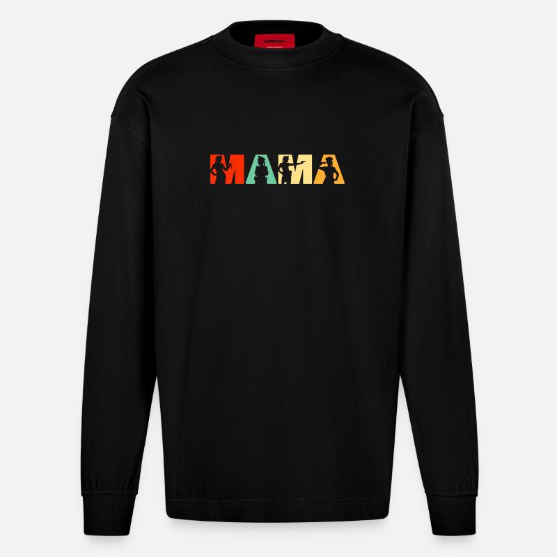 Polizei Mama Polizei Mutter Retro - Heavyweight Oversized Organic Langarmshirt Made in EU - SOLID BLACK