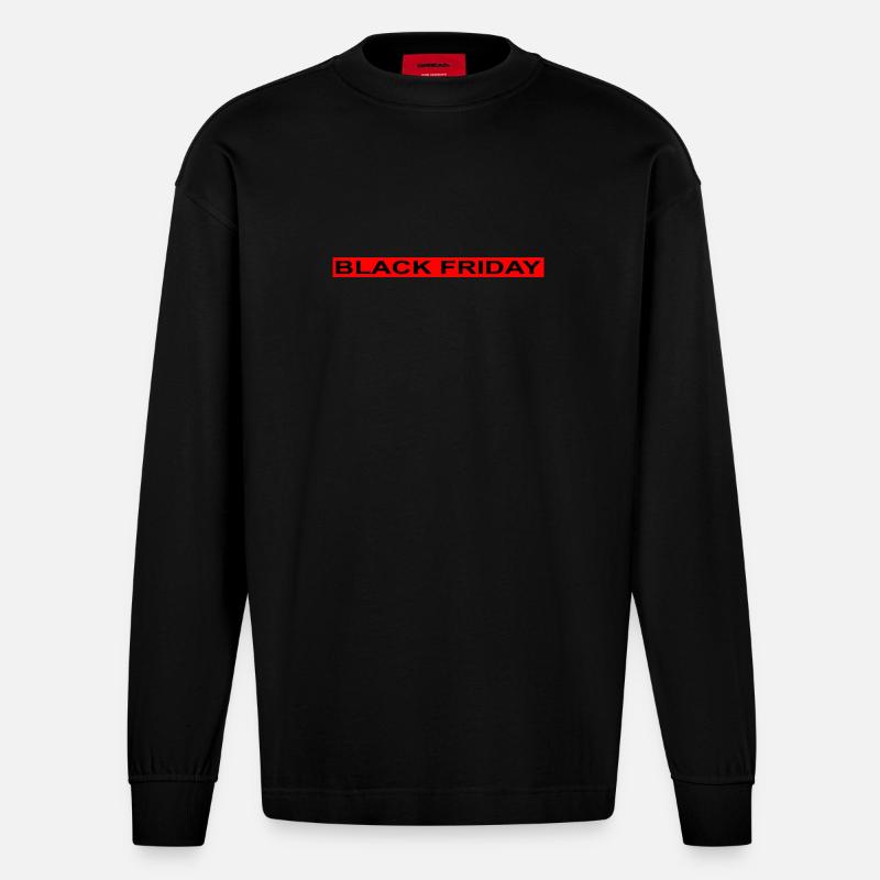 Black Friday bande rouge - Manches longues bio épais oversize fabriqué en UE - SOLID BLACK