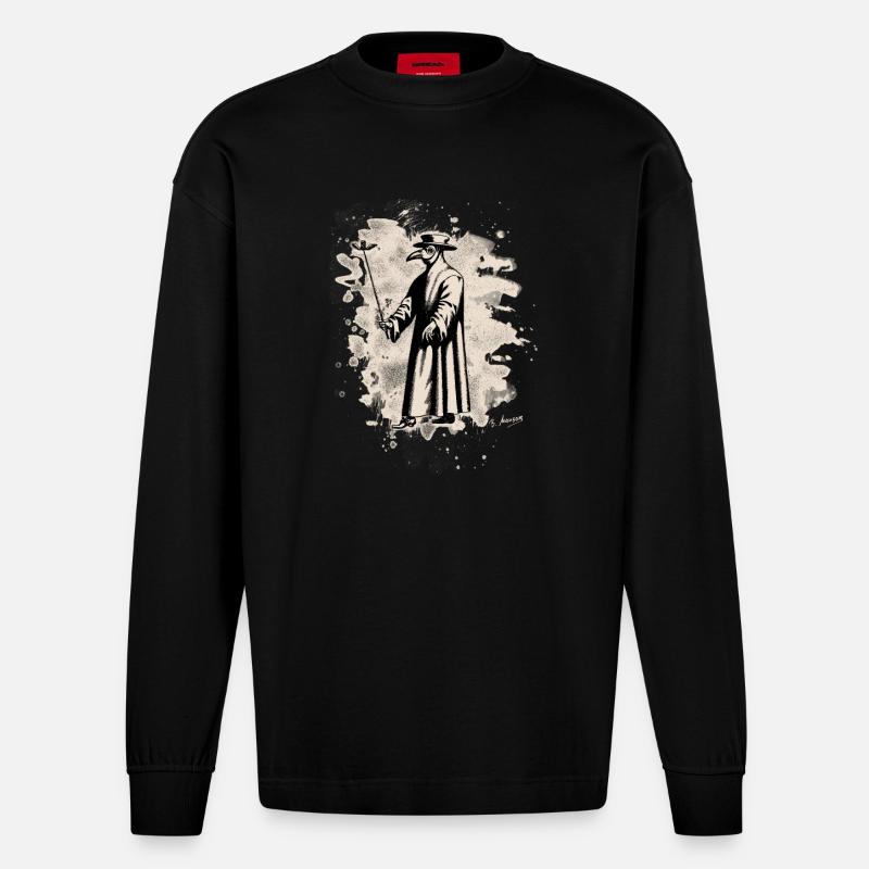 Dr. Schnabel – Pestarzt - bleached white - Heavyweight Oversized Organic Langarmshirt Made in EU - SOLID BLACK