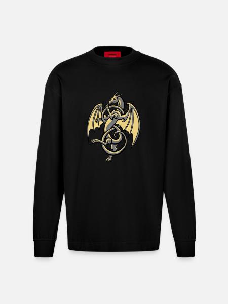 Celtic Dragon - Heavyweight Oversized Organic Longsleeve Shirt Made in EU - SOLID BLACK