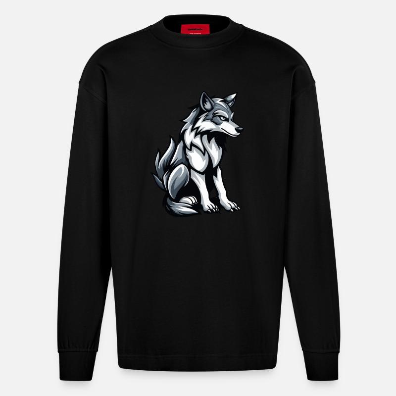 Wolf Comic - Heavyweight Oversized Organic Langarmshirt Made in EU - SOLID BLACK