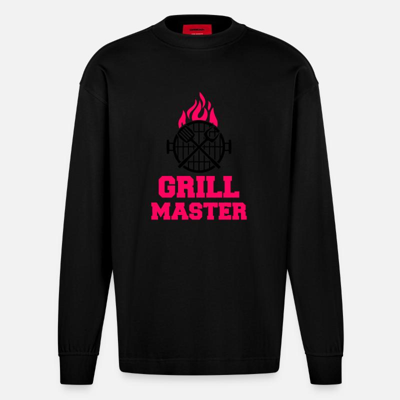 grill master - Heavyweight Oversized Organic Langarmshirt Made in EU - SOLID BLACK