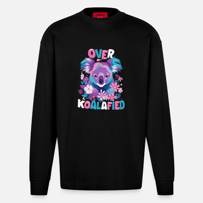 Koala Koalas Koalabär Tier - Heavyweight Oversized Organic Langarmshirt Made in EU - SOLID BLACK