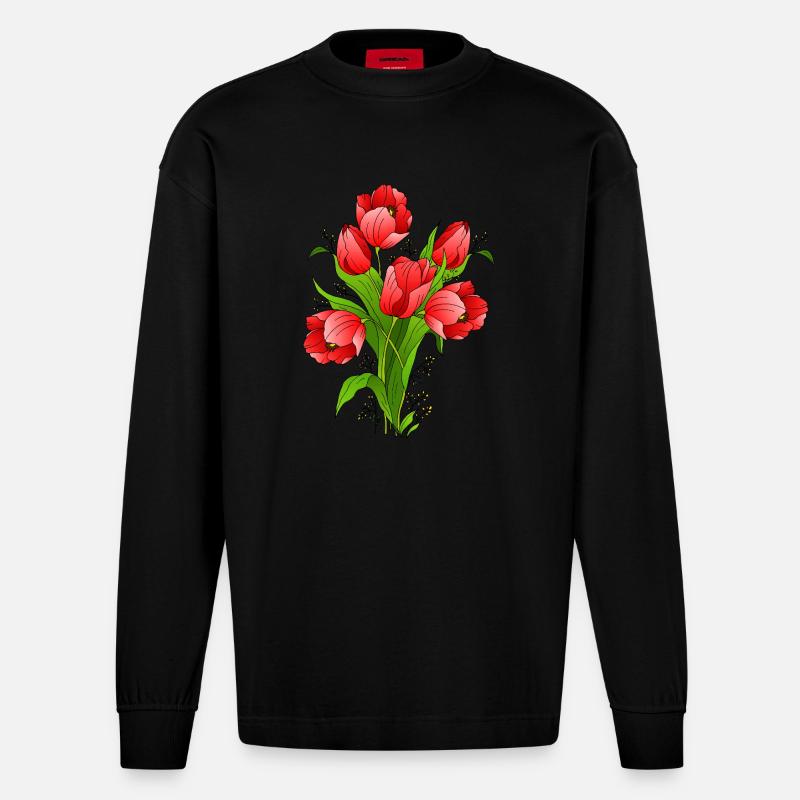 Blumen - Heavyweight Oversized Organic Langarmshirt Made in EU - SOLID BLACK