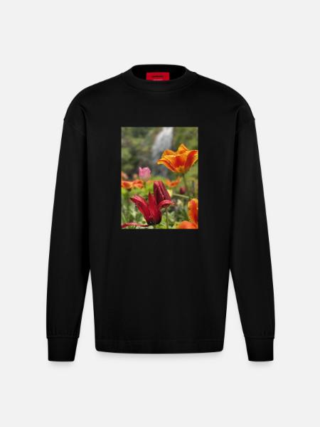 Tulpen bunt - Heavyweight Oversized Organic Langarmshirt Made in EU - SOLID BLACK