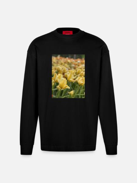 Tulipe Jaune mer - Manches longues bio épais oversize fabriqué en UE - SOLID BLACK