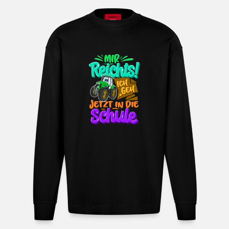 Traktor Kinder Einschulung - Heavyweight Oversized Organic Langarmshirt Made in EU - SOLID BLACK