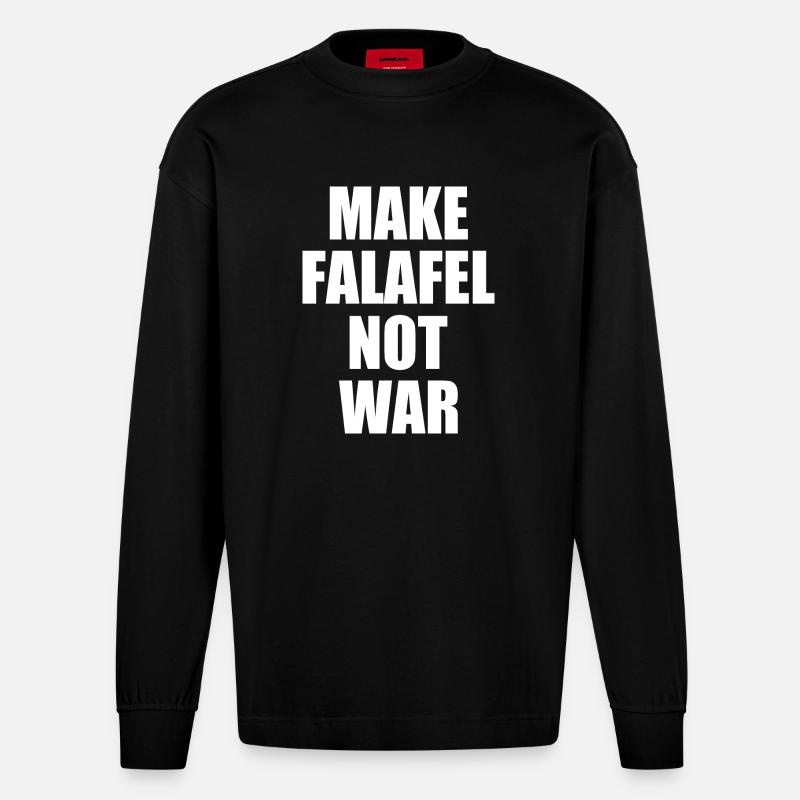 Make falafel not war - Manches longues bio épais oversize fabriqué en UE - SOLID BLACK