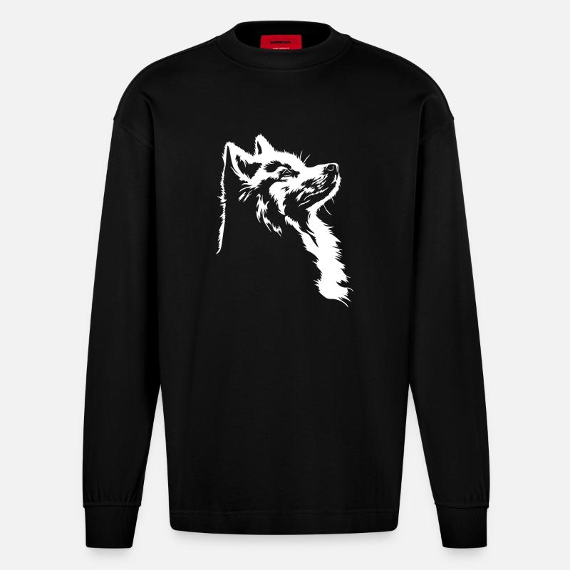 Samoyède Silhouette Chien Chien Wilsigns - Manches longues bio épais oversize fabriqué en UE - SOLID BLACK