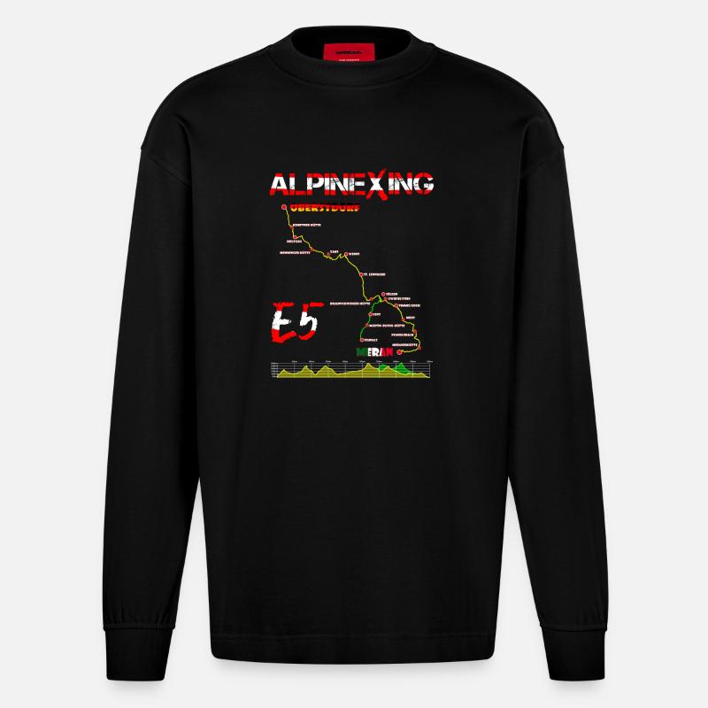 E5 Oberstdorf Meran - Heavyweight Oversized Organic Langarmshirt Made in EU - SOLID BLACK