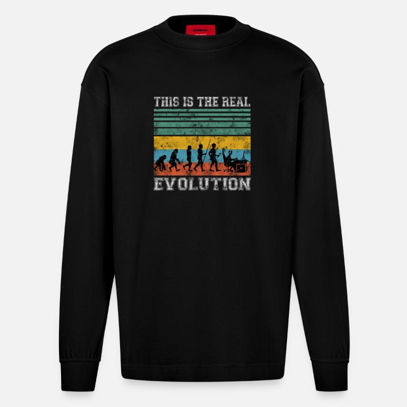 Zocker Gamer Evolution Shirt Geschenk - Heavyweight Oversized Organic Langarmshirt Made in EU - SOLID BLACK