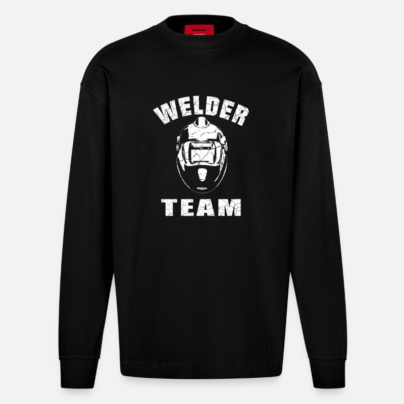 Conception de l’équipe de soudeurs - Manches longues bio épais oversize fabriqué en UE - SOLID BLACK